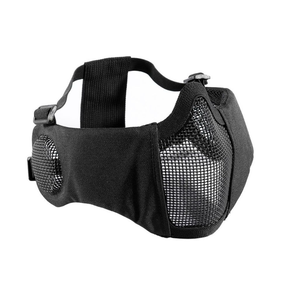 OneTigris 6" Foldable Half Face Airsoft Mesh Mask with Ear Protection, (Black)